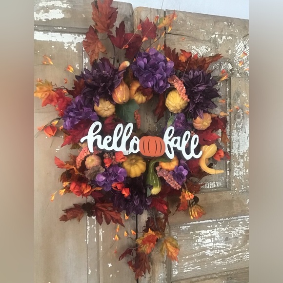 Handmade Designer Wreath Fall Silk 24”door Decor Pumpkins Leaves - Picture 4 of 9